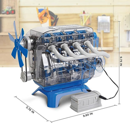 Discovery Model Engine Building Kit, DIY 4-Cylinder Combustion Engine, Working Pistons Fan Valves Belts LED Lights, STEM Mechanic Engineering Construction Experiment Set, Kids & Adults Gift