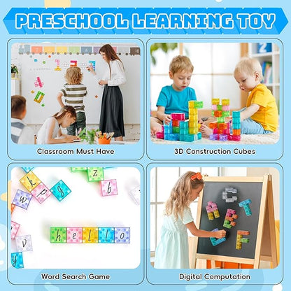 Magnetic Blocks Set, Magnet Building Blocks with Toy Figurine and Storage Bag for Kids Gifts, STEM Educational Preschool Sensory Toys for Toddlers Boys Girls Ages 3-12(Transparent)