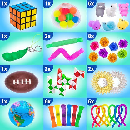 Fidget Toys Pack 50 Pcs – Party Favors for Kids 8-12, Stocking Stuffers for Kids, Bulk Sensory Toys for Classroom Treasure Box Prizes, Goodie Bags, Birthday Gifts