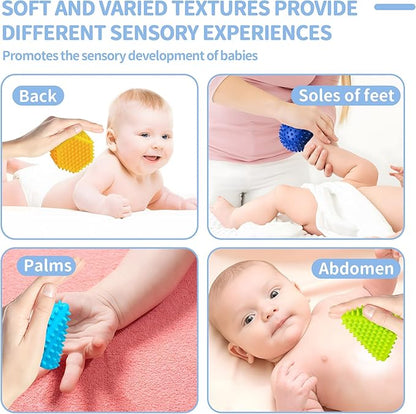 Soft Spiky Sensory Balls - Textured Geometric Shapes for Babies' Sensory Development, Massage Sensory Balls for Toddlers 1-3 Multicolor Bath Gifts Montessori Toys Baby Balls 6 to 12 Months