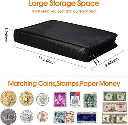 Coin Collection Book for Collector, 360 Pockets Coin holder Albums & 36 Sleeves money storage case with Aluminum Foil Lining for Coins, Currency, Bill, Quarter, Stamp, pennies