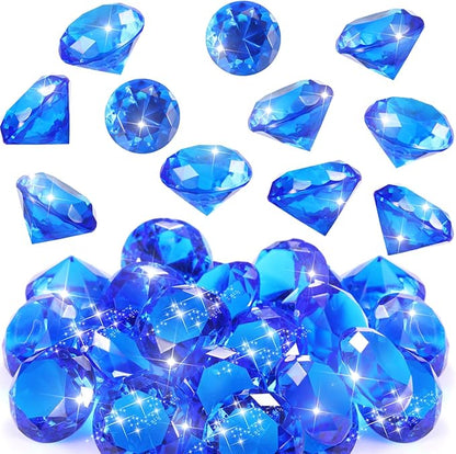 Zomiboo 16 Pcs Acrylic Diamond Large Gems Pirate Round Treasure Toy Gems Treasure Round Gemstones Acrylic Diamond Shaped Gemstones for Home Table Vase Fillers Party Decor (Blue)