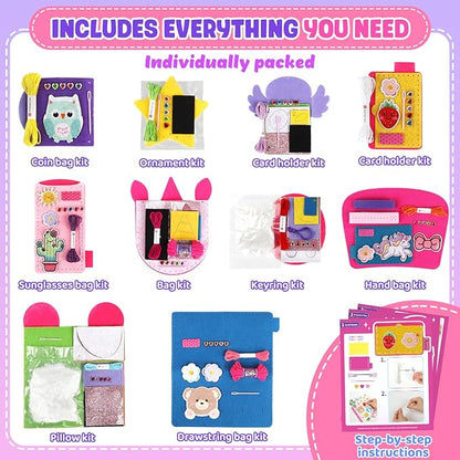 Sewing Kit for Beginner Kids, 10Pcs Unicorn DIY Box Arts and Crafts, My First Felt Kit Projects, Blind Box Craft Supplies, Learn to Sew Embroidery Kit, Birthday Gift for Girls 3 4 5 6 7 8 Years Old