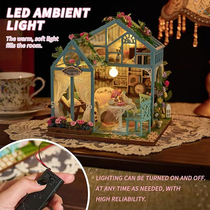 Miniature House Kit for Adults - Tiny House Kit with Furniture & LED Light - DIY Wooden Dollhouse Miniature Kits for Adults Teen - DIY Adult Craft Kits Creative Gift for Home Decor