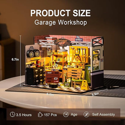 ROBOTIME Miniature House Kit DIY Mini Garage Workshop Tiny Model House Building Kit with LED Decorative Craft for Adults Hobby Gift