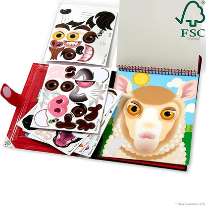 Melissa & Doug On The Go Make-a-Face Reusable Sticker Pad Travel Toy Activity Book – Farm Animals (10 Scenes, 76 Cling Stickers)