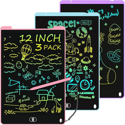 3 Pack 12 Inch LCD Writing Tablet for Kids, Colorful Doodle Board, Eye Protection Drawing Tablet with Lock & Erase FUNC, Birthday Gifts and Toys for 3-8 Year Old Boys(Blue, Pink, Purple)