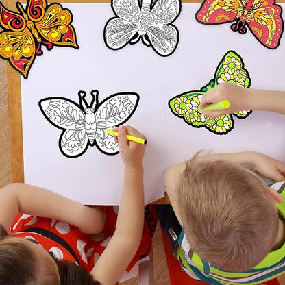 Bosctanuc 24 PCS Butterflies Velvet Coloring Cardstock,Fuzzy Art Posters Color Your Own Butterflies DIY Activity for Kids for Spring Craft