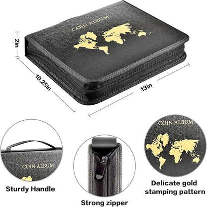 Coin Collection Book Holder for Collectors, 200 Pockets Collecting Album & 30 Sleeves Paper Money Display Storage Case for Currency Collection Supplies (200 coins+30 paper money binder)