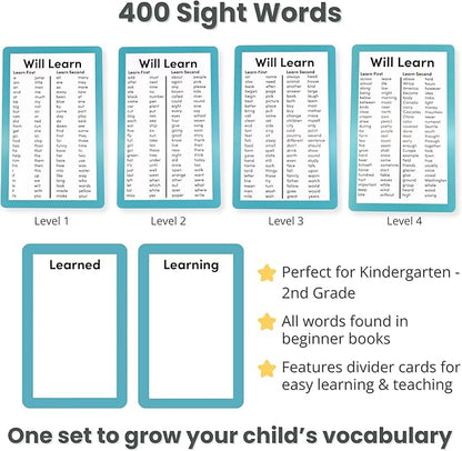 400 Essential Reading Sight Words | Ages 6-8 | Kindergarten - 2nd Grade Classroom Curriculum | Build Vocabulary & Reading Skills | Brainstrong Premium 4-Level Box Set | 200 Flashcards