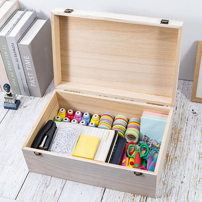 Wooden Storage Box with Hinged Lid and Front Clasp, 14''x9.4''x5.9'' Large Wood Storage Box Boxes Wood Gift Boxes for Crafts Art Hobbies and Valentine's Day Decoration