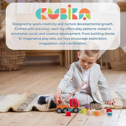 CUBIKA Wooden Crane Truck – Magnetic Construction Vehicle Playset for Toddlers Ages 18 Months+ – Montessori Toy for Fine Motor Skills, Creativity, and Imaginative Play