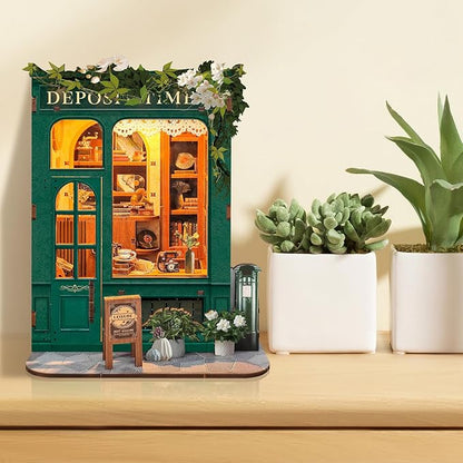 DIY Book Nook Kit, Miniature Bookshelf Decor with LED Lights, Laser-Cut Wooden Craft Set for Adults, Creative Gift for Christmas, Birthday, Leisure Time