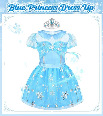 Princess Dress Up Clothes for Little Girls, 16 PCS Princess Toddler Dress Up Costumes, Kids' Dress Up Pretend Play Toys Gifts for Toddlers, Mermaid Dress Up Set with Accessories for Girls 3 4 5 6