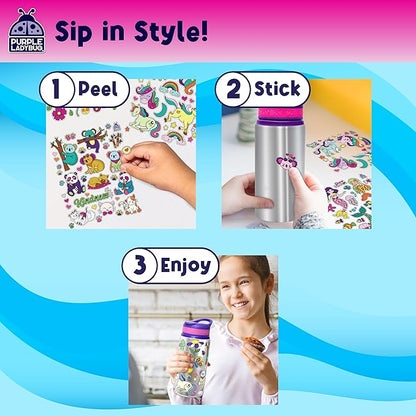 PURPLE LADYBUG Decorate Your Own Water Bottle Kit - Gifts for Girls Ages 4-8 Years Old Birthday, Little Girl Gifts, Kids Water Bottle for School, Christmas Gift for Girls