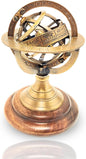 Antique Style Nautical Brass Armillary Sphere World Globe Astrolabe Mounted on Wooden Base - Perfect Decor Accent for Office