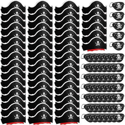 Legigo 108 Pcs Pirate Hat with Eye Patch- 54pcs Classic Captain Costume Cap & 54pcs Eye Patch for Pirate Party Cosplay, Halloween & Caribbean Fancy Dress