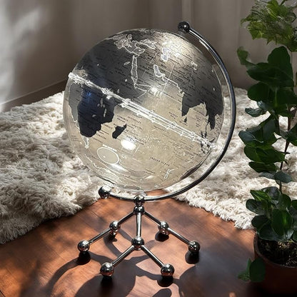 Generic Silver Earth Globe Desk Lamp, Touch Switch, Globe Diam. 25 cm, Warm White Light