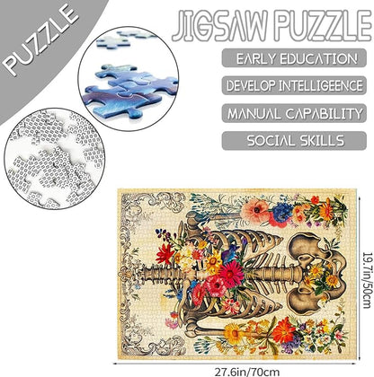 Rib Cage Skull Flower Jigsaw Puzzle Human Organ/Anatomy 1000 Pieces Puzzles Game Florals Jigsaw Puzzles for Adults Home Decor DIY Craft Puzzle Gift for Friends and Family 20 x 27 Inch
