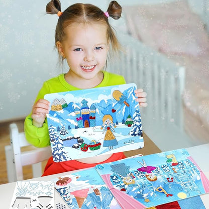 PERRYHOME Foil Arts & Crafts for Kids-DIY Frozen Fun Foil Art Kit Toys,Mess Free Coloring,Kids Car Airplane Travel Activities Toys,Birthday Christmas Gifts for Girls Children Toddler Ages 4-9