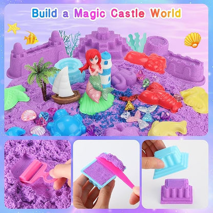 Lokuc Unicorn Sensory Bin for Girl, Unicorn and Mermaid Sensory Sand Kit Toy, 60Pcs Sandbox with 2.2 lbs Magic Sand Sensory Bins, Christmas Birthday Gift for Toddler Kid Age 3 4 5 6 7 8