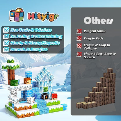 150PCS Magnetic Blocks-Magnetic Building Blocks Magnet Toys Set Stacking Snow Mountain World with Magnet Construction Toys STEM Sensory Gift for Kids Toddlers Boys & Girls Birthday Gifts Ages 3+