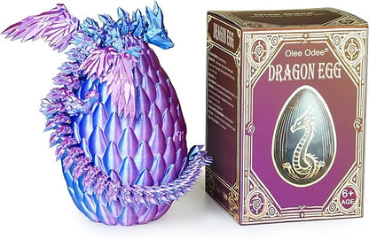 3D Printed Dragon Eggs with Articulated Fly Dragon Inside, Collectible Figurines Fidget Toy for Adults Kids Birthday Easter Christmas White Elephant Gifts for Friends Colleagues(Blue Pink, L Size)