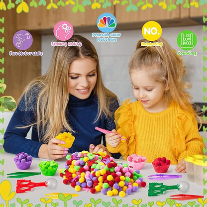 EZdhuawuse Fall Insects Sensory Bin Fillers Toys - 268 Color Counting Sorting Fine Motor Toys Set for Kids, Felt Dragonfly Butterfly Pom Poms Cups Clips for Preschool Education Birthday