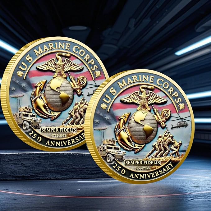 USMC 250th Anniversary Challenge Coin (1.57 Inch) – Double-Sided Collectible Military Coin for Veterans, Active Duty & Marine Corps Enthusiasts (3PCS)