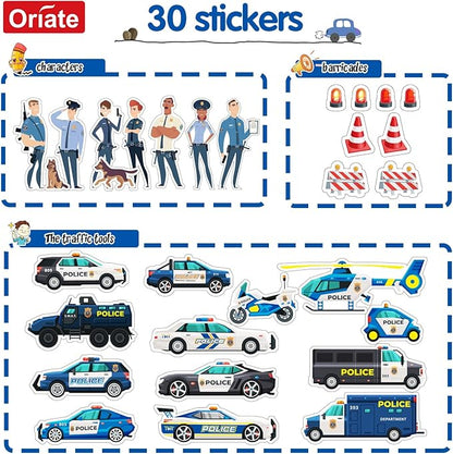 Oriate Diecast Police Rescue City S.W.A.T. Car Toys Set w/Heavy Duty Trailer Patrol, 13PCS Alloy Mini Police Vehicles Transport Trailer, Road Signs and Birthday Cake Topper Stickers for Kids
