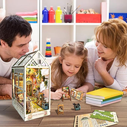 Book Nook with LED Light - 3D Puzzles for Adults, DIY Miniature House Kit, Exquisite Bookshelf Decor, Book Shelf Decor, Perfect, Dollhouse Book Nooks - Sylvia Garden