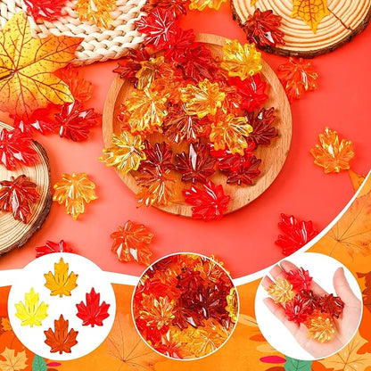 120Pcs Fall Thanksgiving Ornaments, Maple Leaves Vase Filler Acrylic Crystals Gems Table Scatters for Fall Autumn Thanksgiving Halloween Decoration Party Favors Craft Supplies