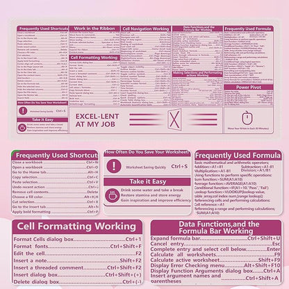 Excel Mouse Pad，Excel Cheat Sheet Desk Pad，Office Power Point Excel Word Shortcut Keys, Gaming Mouse Pad, Non-Slip Rubber Base Mousepad, Stitched Edges, 31.5x11.8 inch for Home Office