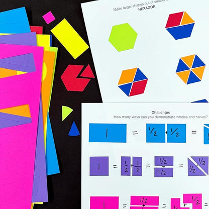 384 Pieces MATHshapes Fractional Math Manipulative Shapes Easy-Punch-Out Easy-to-Separate Paper Shape Cutouts in 8 Bright Colors US Made Card Stock Ideal for Learning Fractions, Measurements, and More