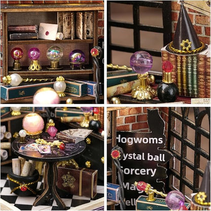 CUTEROOM DIY Doll House Miniature Furniture Wooden House Kit with Dust Cover & LED Light and Accessories - New Three Styles QT Series Dollhouse (QT047)