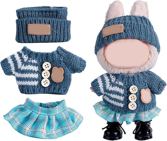 for Luxury 17cm Doll Clothes – 3-Piece Set （No Doll）, Adorable Outfit , Doll Outfit Clothes Set for 17cm Dolls,Clothes for Fashion Designer Collection Hat + Sweater + Skirt (Blue)