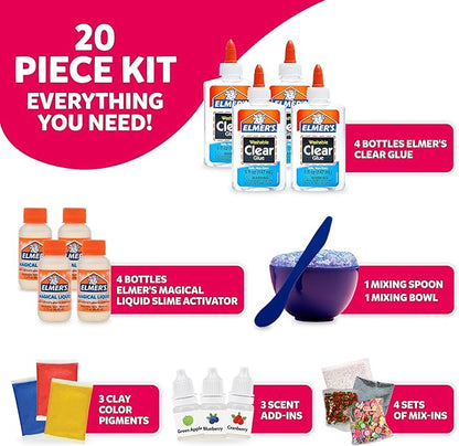Elmer's Fruity Fusion Slime Kit, Includes Elmer's Clear Glue, Magical Liquid Slime Activator, Clay Color Pigments, Scents, Mixing Bowl, Spoon, 20 Piece Kit