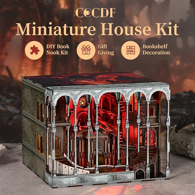 Book Nook Kit, DIY Miniature House Kit for Adults, Teens, Dollhouse Booknook Tiny House Bookshelf Decor with LED Light, Gifts for Family, Friends (Ember Castle)