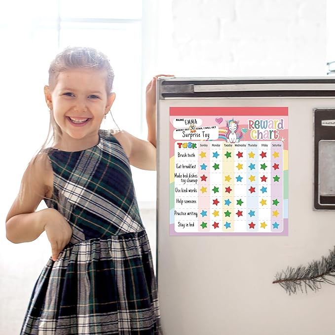 Reward Chart for Kids – Unicorn Magnetic Kids Behavior Chart, Pad with 26 Chore Charts, 1920 Star Stickers, 49 Incentive Stickers, Responsibility Chart for Kids Girls Toddlers - Kids Chore Chart