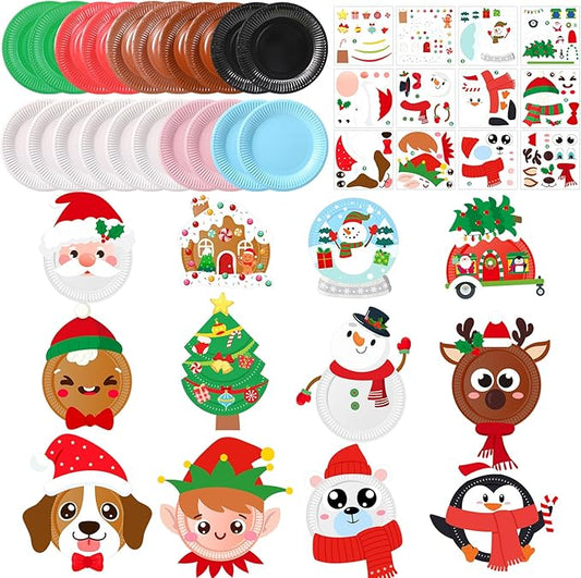 Funnymoom 24 Pcs Arts and Crafts for Kids, Halloween Plate Craft Kits Christmas Arts Craft Animal DIY Plate Kit for Halloween Xmas Holiday Party Girl Boy Preschool Classroom DIY Project(Vivid)