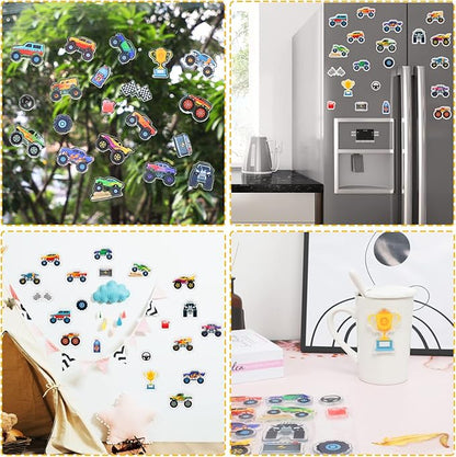 20 PCS Truck Thick Gel Clings Truck Window Gel Clings Decals Stickers for Kids Toddlers and Adults Home Airplane Classroom Nursery Transportation Party Supplies Decorations Removable and Reusable