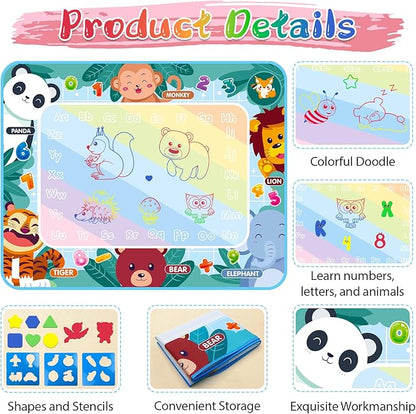 Water Doodle Mat 40 x 32 Inch Kids Water Painting Doodle Drawing Mat Toy Writing Mess Free Coloring Extra Large Magic Educational Toys for Boys Girls Age 4 5 6 7 8 Year Old Christmas Birthday Present