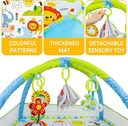 Dr.Rapeti Baby Play Gym Mat with Ball Pit Activity Gym Center Tummy Time Mat Thickened Mat Sensory Exploration Motor Skill Development for Newborn Infant Baby Toddlers