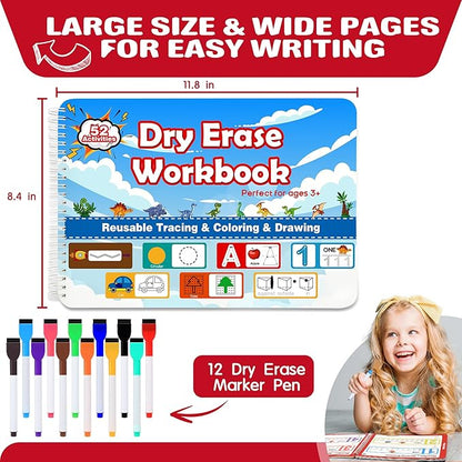 iHarPro Preschool Learning Activities - 52 Pages Handwriting Practice Tracing Books for Kids, Montessori Toys Kindergarten Educational Workbooks Age 3-6, with 12 Dry Erase Markers