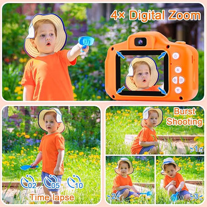 GKTZ Toys for Girls Age 3-8, Kids Camera Digital Video Toddler Camera Children Camcorder Birthday Gifts for 3 4 5 6 7 8 Year Old Girls with 32GB SD Card (Orange)