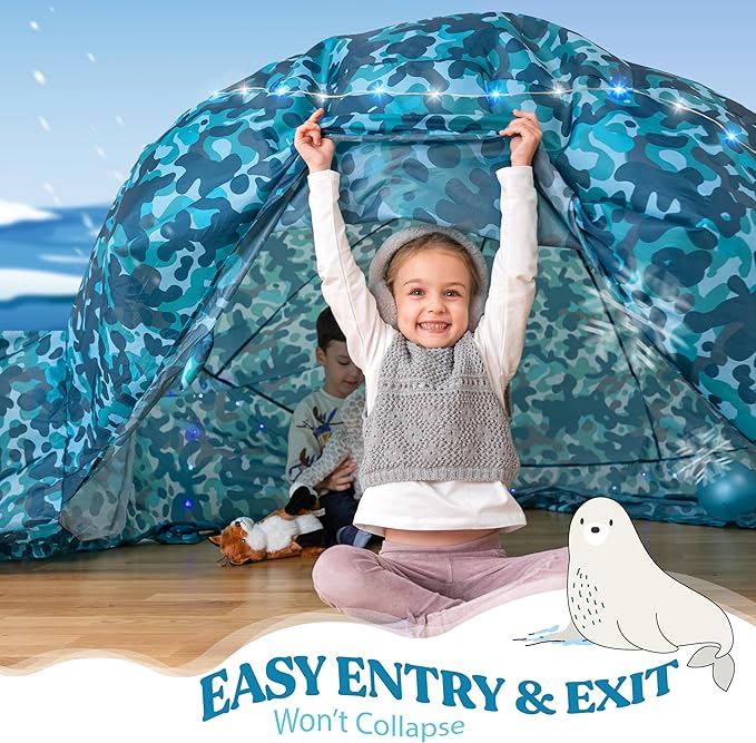 W&O Arctic Camo Aerodome with LED Lights & Sound – Inflates in Seconds for Kids Ages 3-12 (Fan Not Included)