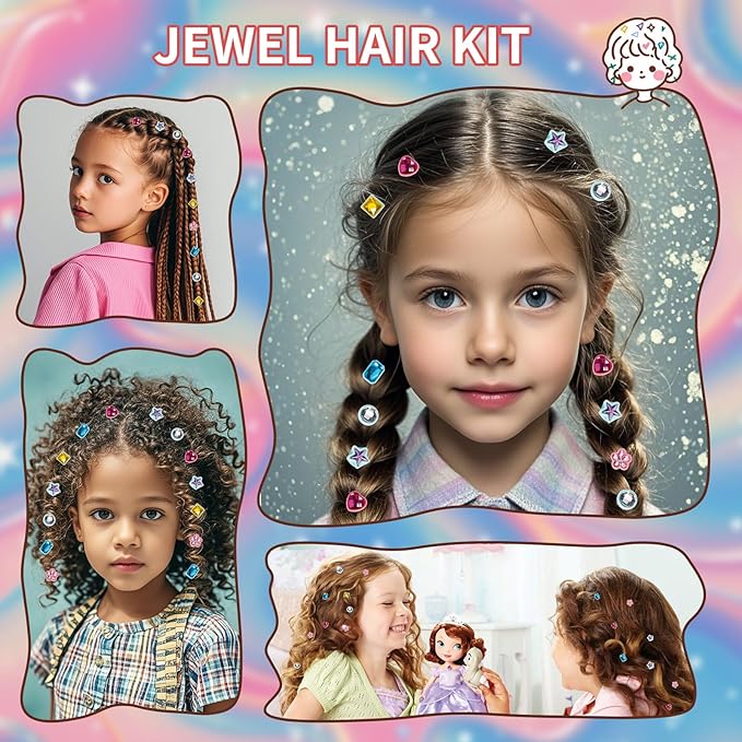 Hair Gem Stamper Kit, Bling Hair Jewels for Girls Toys, Hair Styling Tool with Reusable Shining Diamonds, Birthday Gifts Toys for Girls