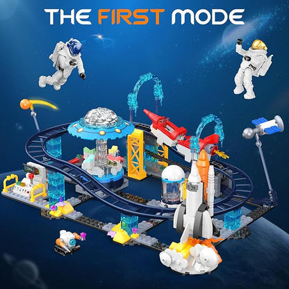 2 in 1 Space Roller Coaster Building Set for Kids 6+, 788PCS STEM Astronaut & Spaceship Toy, Creative Space Station Construction Kit, Birthday for Boys Girls Ages 6-12
