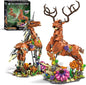 2 in 1 sika Deer&Unicorn Animals Building Decorations Set,Animal Blocks Flowering shrubsToys Suitable for Boys and Girls Age 6+ Year Old Desktop Decoration