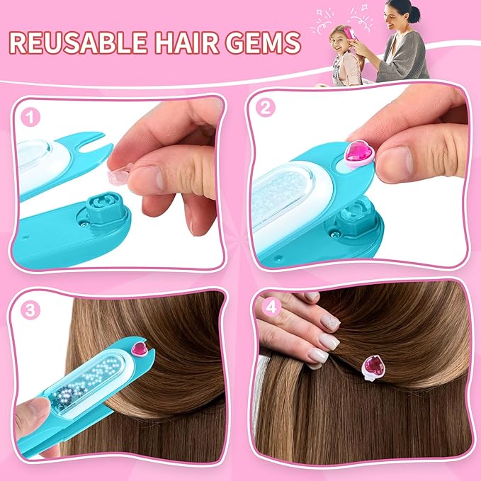 kidzkube Kids Hair Gem Stamper Kit, Quick Gems Hair Jeweler, Bling Hair Jewels for Girls Toys, Hair Styling Tool with Reusable Shining Diamonds, Birthday Gifts Toys for Girls (Deep Blue)